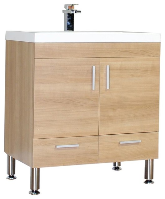 Greenville 30" Single Modern Bathroom Vanity in Light Oak With Mirror