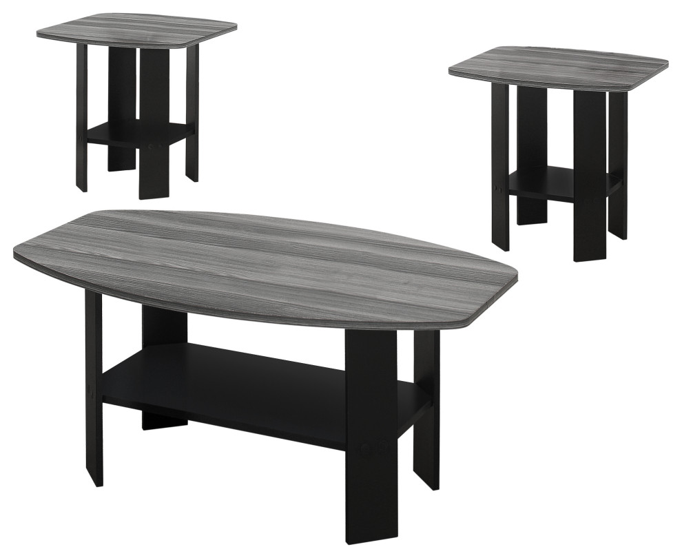 Table Set 3-Piece Set, Black, Gray Top