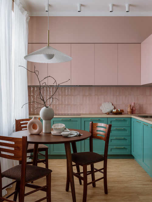 Pink Backsplash Tiles in Open Concept Kitchen - Inspiring Kitchen Backsplash Ideas