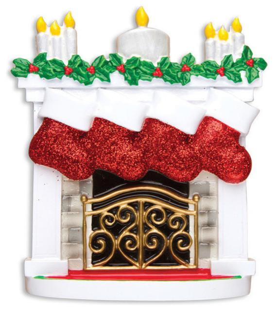 Personalizable Table Topper, New Mantle With Stockings Family of 2