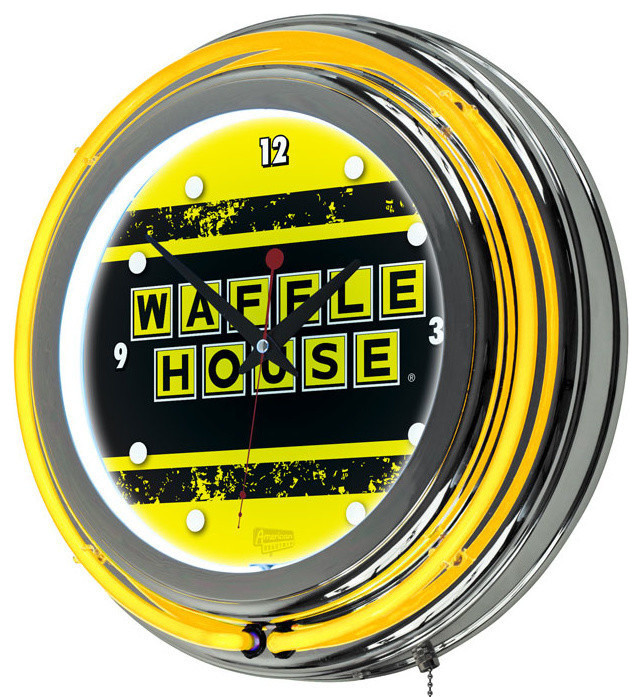 Waffle House Vintage Chrome Double Ring Neon Clock