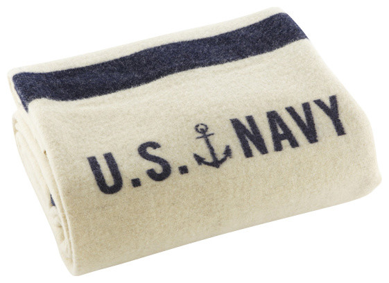 Foot Soldier Military Wool Blanket, Navy Cream