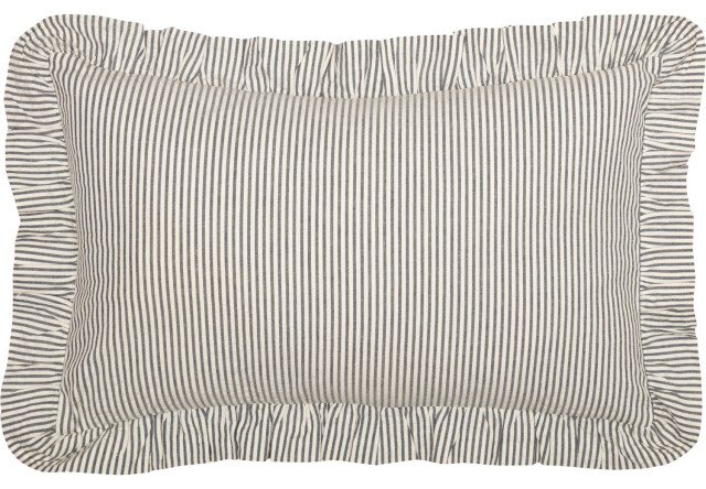 VHC Brands Farmhouse Bedding Miller Farm Charcoal Cotton Stenciled Chambray Text Rectangle Cover Insert Pillow Red Country