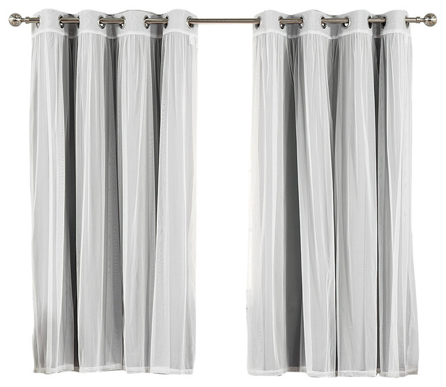 Gathered Tulle Sheer & Blackout 4Piece Curtain Set Contemporary