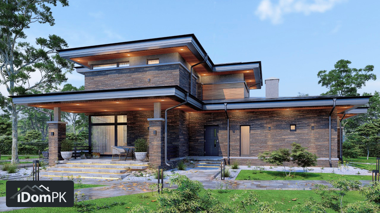 Проект двухэтажного дома в стиле Райта