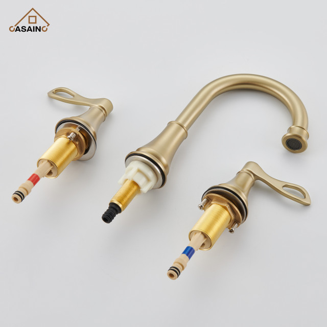 8in Brass Bathroom Sink Faucet 3 Hole Gold Bathroom Faucet 2 Handle ...