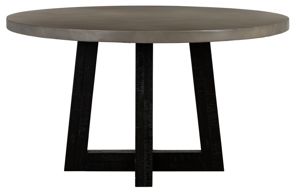 55" Round Concrete Top Dining Table, Gray/Black Transitional Dining