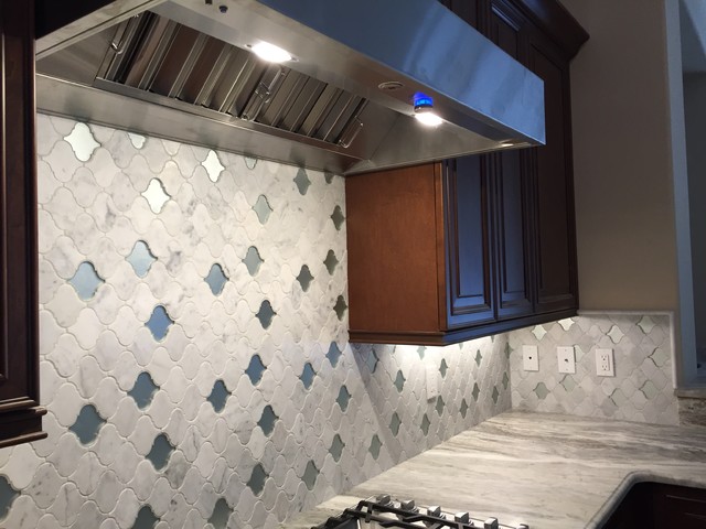Unique Backsplash with Geometric Tile Design