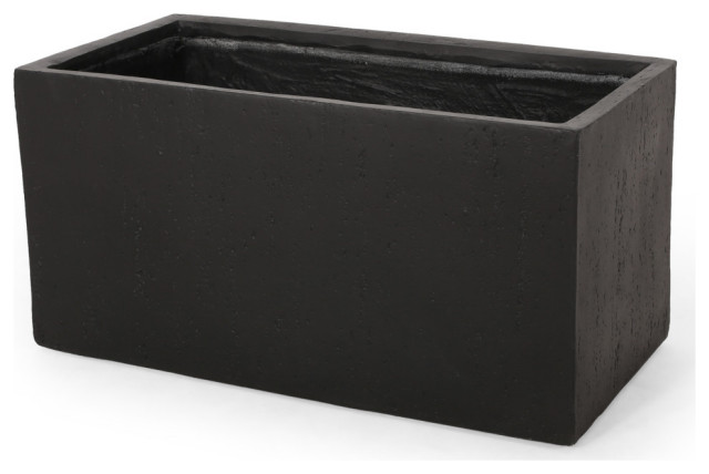 Felipe Outdoor Cast Stone Rectangular Planter Industrial Pots And Planters By Gdfstudio Houzz - Large Patio Planters Black