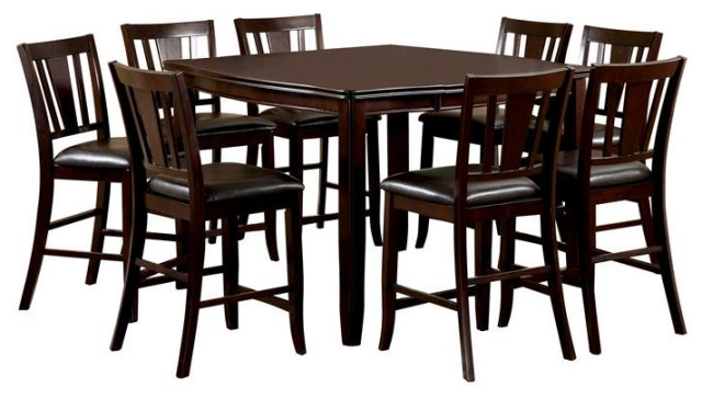 Furniture of America Ellenwood Wood 9-Piece Counter Dining Table Set in ...