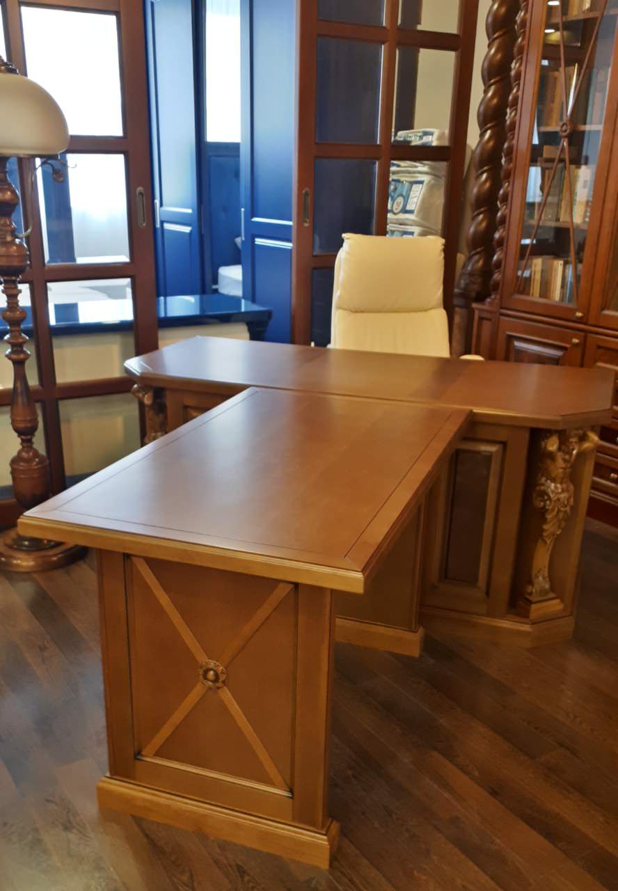 Библиотека в классическом стиле с письменным столом и помощником