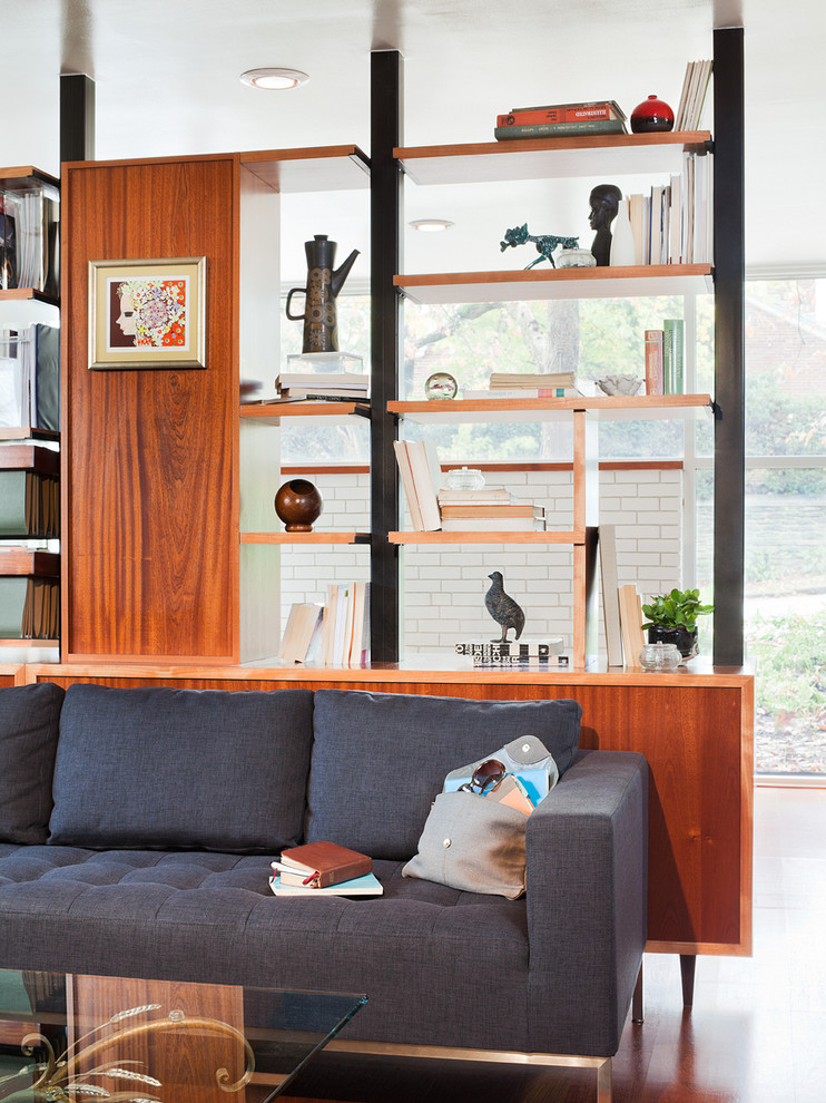 Photo of a modern open concept living room in Philadelphia.