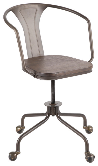 Lumisource Oregon Task Chair, Antique Metal and Espresso Wood