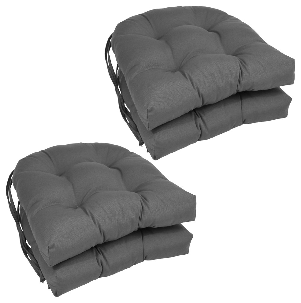 16" Solid Twill Ushaped Tufted Chair Cushions, Set of 4 Contemporary