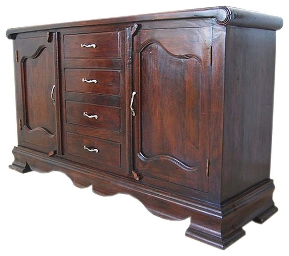 Visalia Rustic Solid Wood Handcrafted 4 Drawer Large Sideboard Cabinet