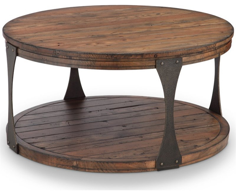 Beaumont Lane 36" Round Coffee Table in Bourbon and Aged Iron