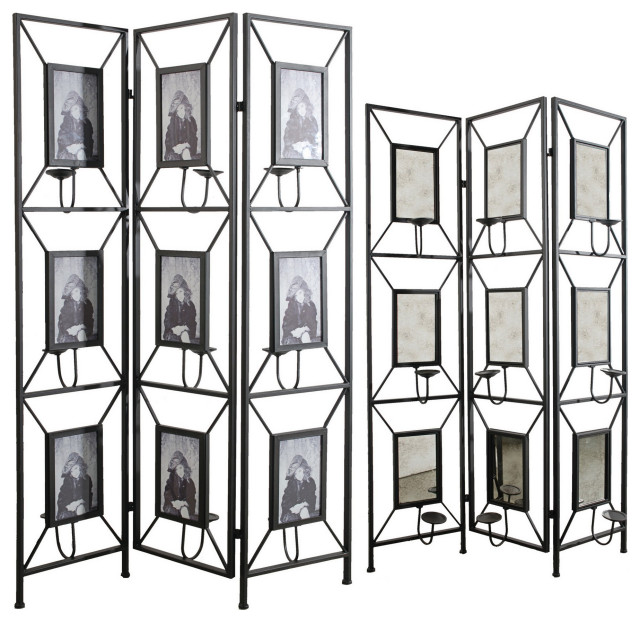 Benzara BM285218 71" Folding Screen Room Divider, Photo Frame Panels