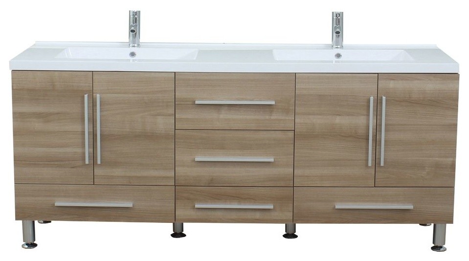 Greenville 67" Double Modern Bathroom Vanity, Light Oak Contemporary