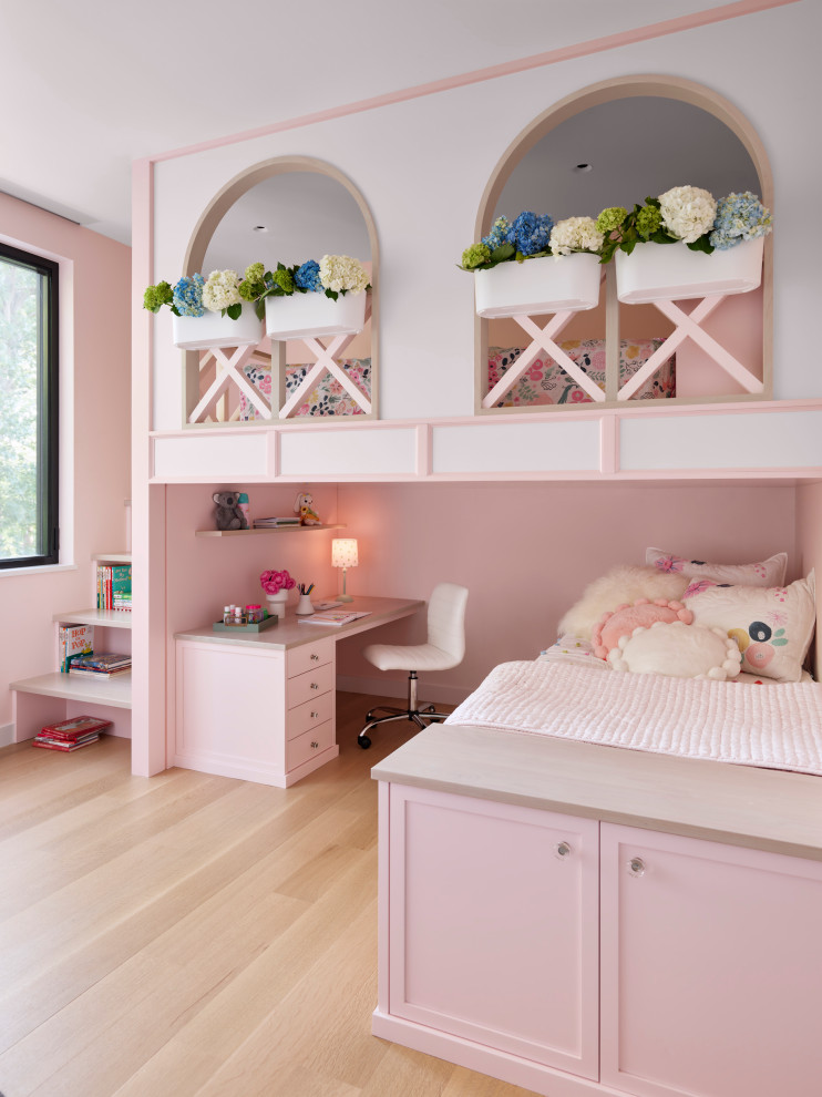 North Shore Less is More - Little girls dream bedroom!  stairs to loft bed, below is a daybed and homework area below.  Arches, X-shape balusters, flower pots.  Secret space below desk and under the stairs is a secret bunny hutch!