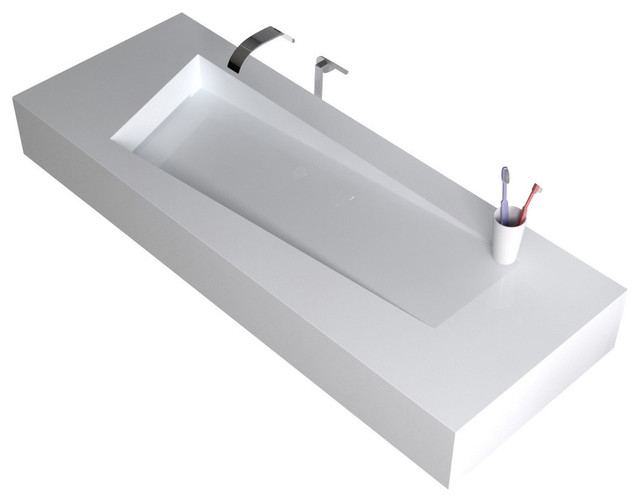 ADM Rectangular Countertop Sink, White, 47" Contemporary Bathroom
