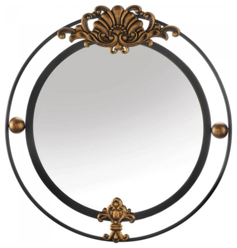 Round Metal Wall Mirror With Flourish Accents Traditional Wall