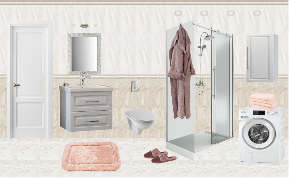 Совмещенный санузел с душевой кабиной, площадь 4,5 кв. метра