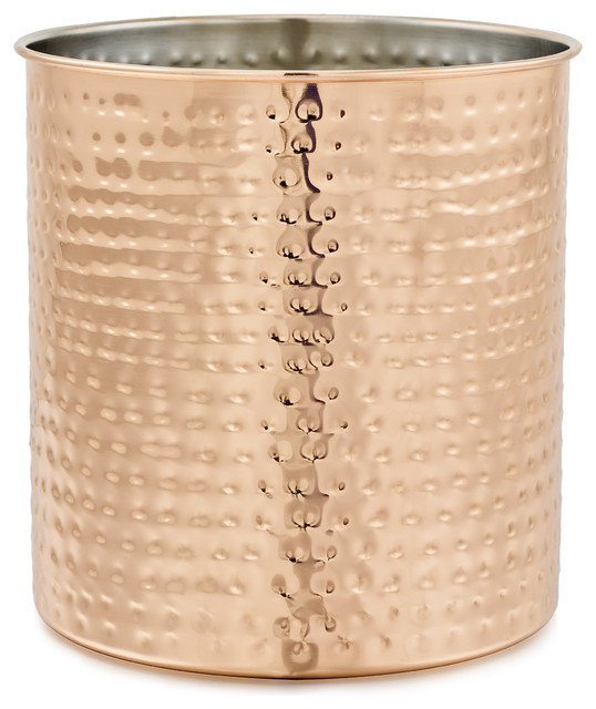 Jumbo Hammered Copper Utensil Holder, 7"Hx7"D Contemporary Utensil