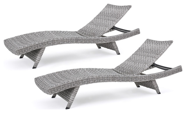 Isle of Palms Outdoor Gray Wicker Chaise Lounge, Set of 4 - Beach Style - Outdoor Chaise Lounges 