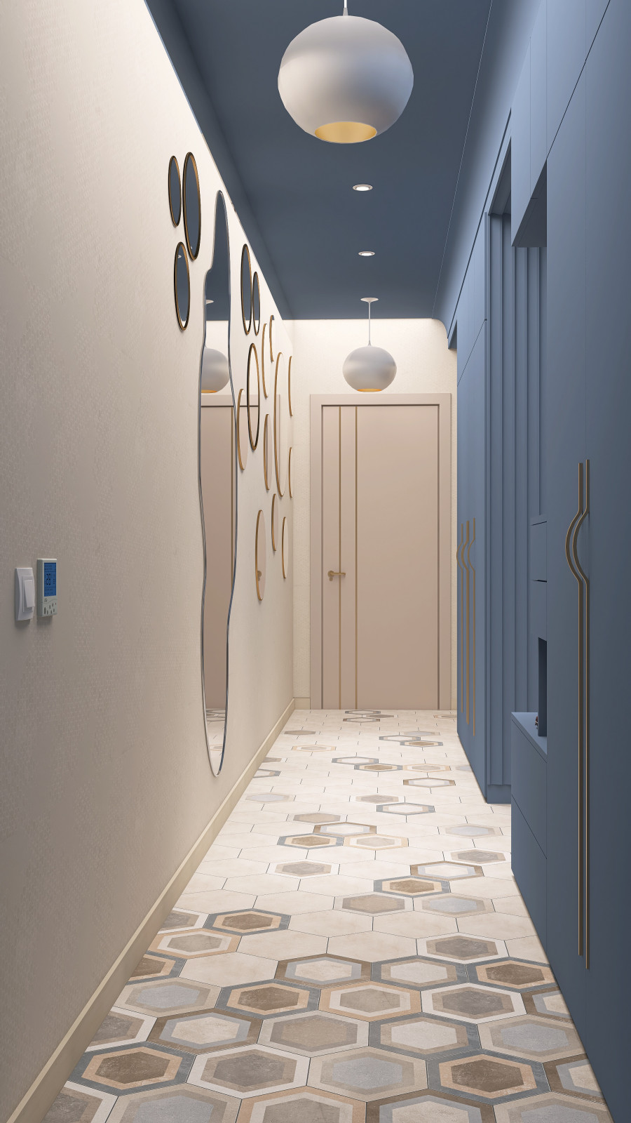 Коридор сложной архитектуры в 3-х комнатной квартире.