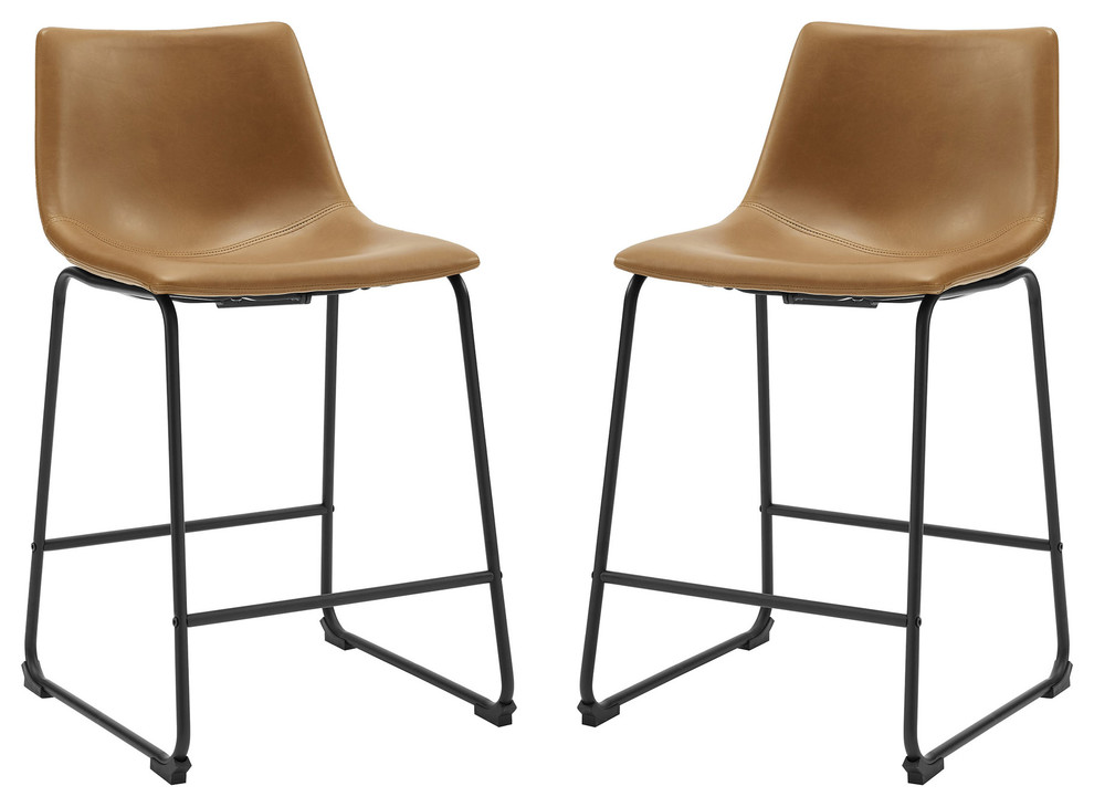 24" Faux Leather Counter Stool 2 pack, Whiskey Brown
