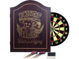 Aim Steel Tip Darts King's Head Dark Wood Dartboard Cabinet Set Throwing Game 