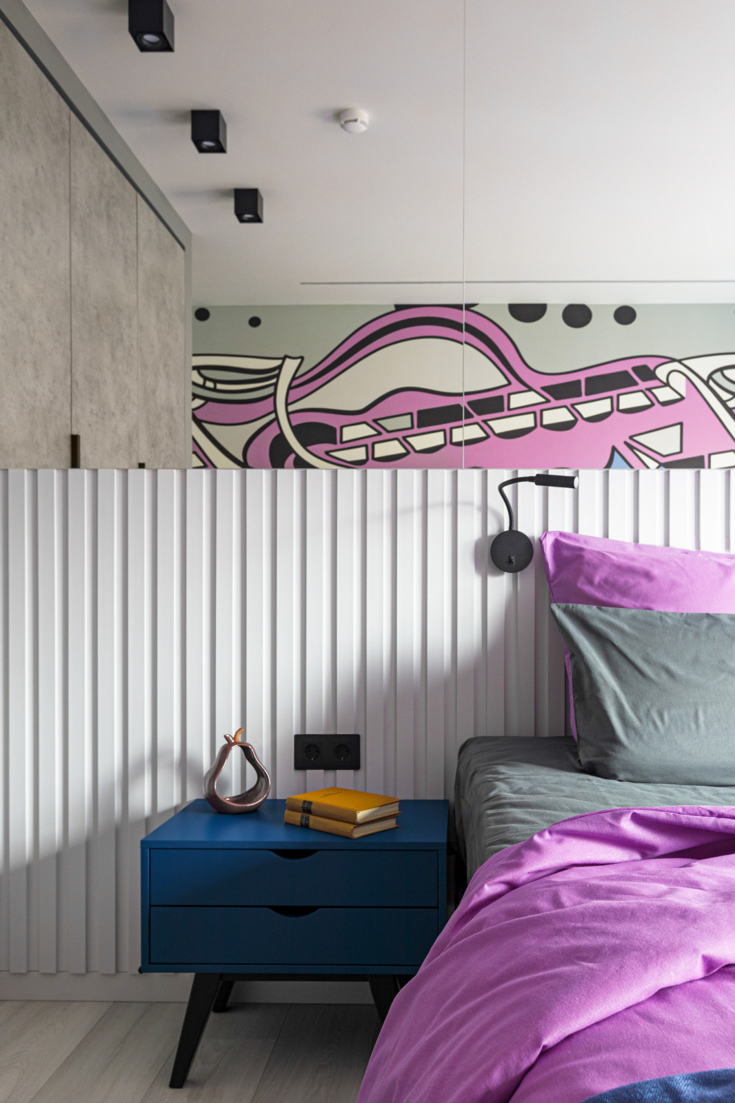 Private apartment with comics wall art.