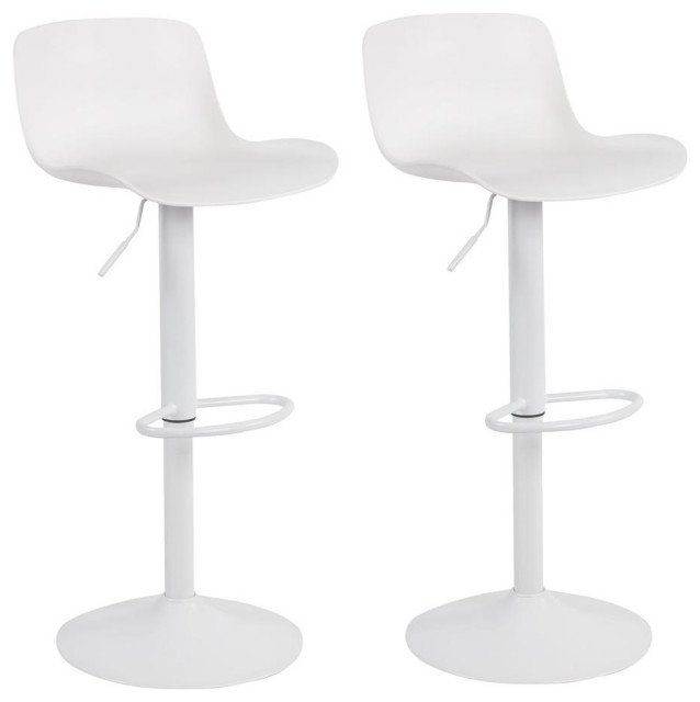 Adjustable Height Solid Color Monochromatic Bar Stool Set, White