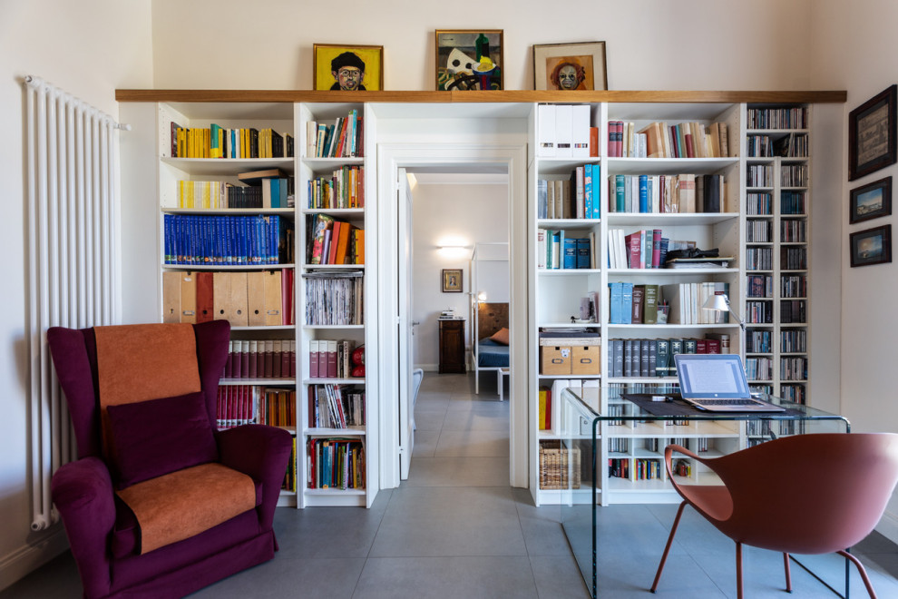 Inspiration for a contemporary home office in Naples with terracotta flooring and grey floors.