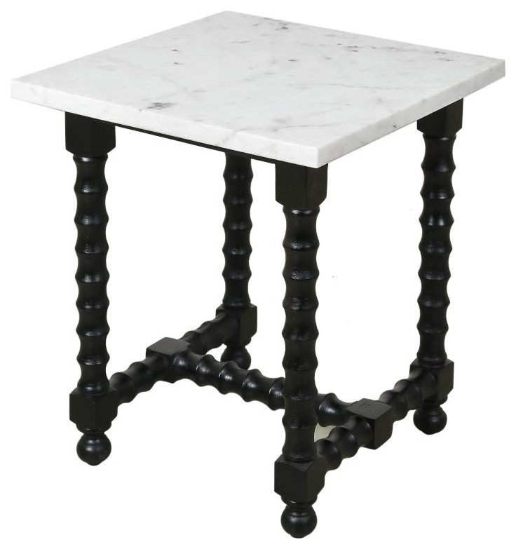 Orlando Cranberry Marble End Table With Black Wooden Spindle Base