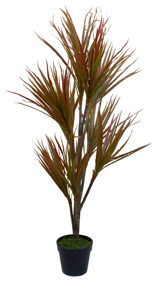 55" Green and Red Artificial Dracaena Potted Plant Modern
