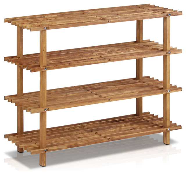 Pine Wood Shoe Rack, Cherry - Contemporary - Shoe Storage - by Furinno