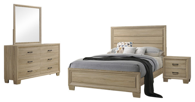 coaster vernon 4-piece queen bedroom set, white-washed oak finish