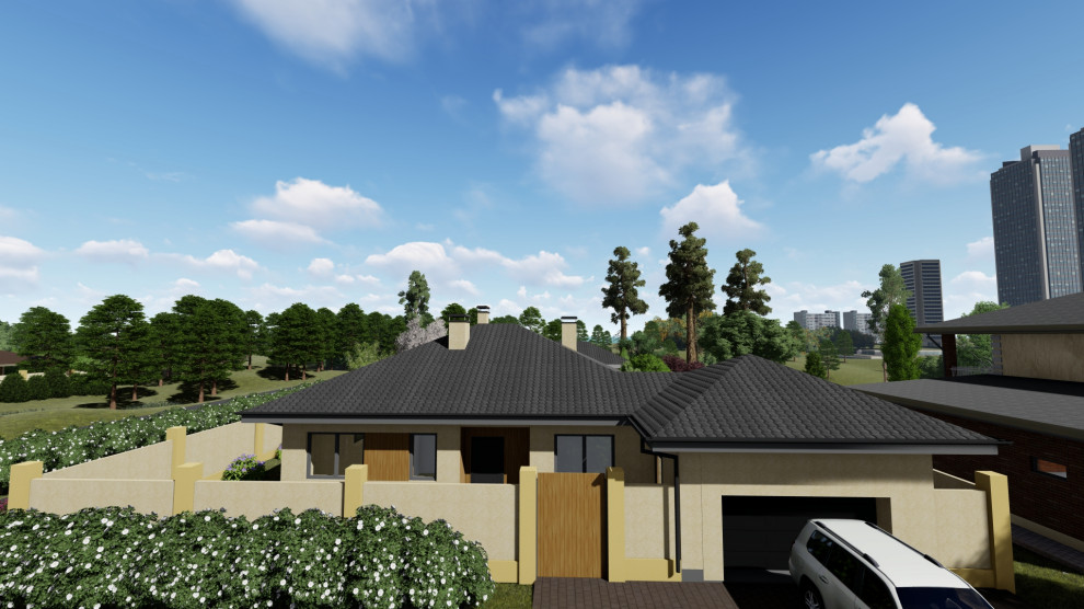 Одноэтажный дом с беседкой