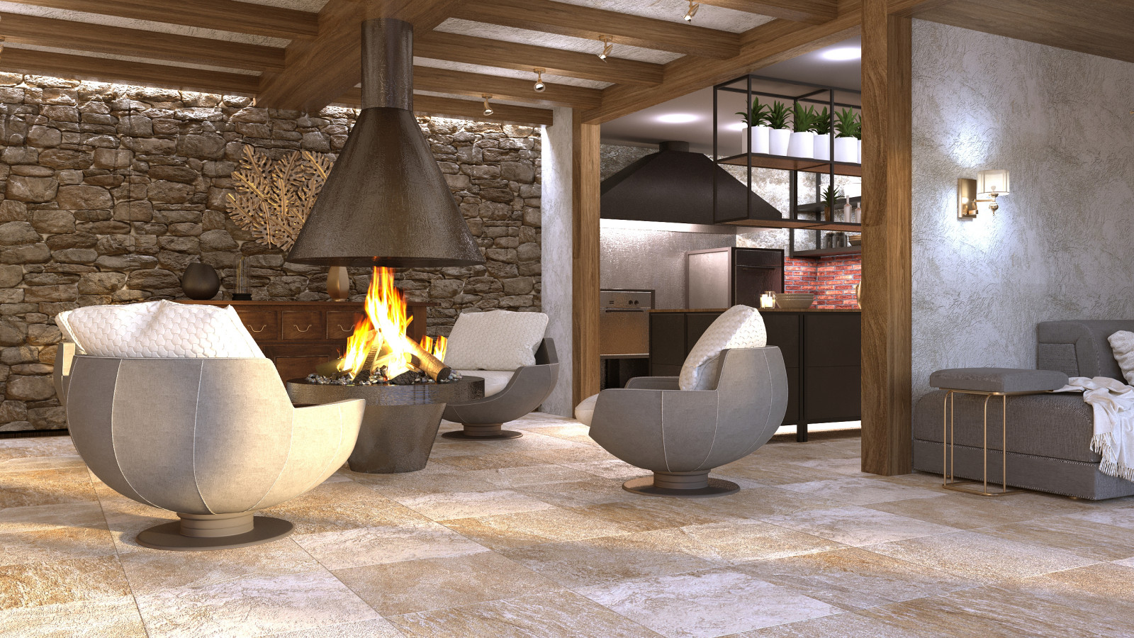 Проект интерьера террасы с камином