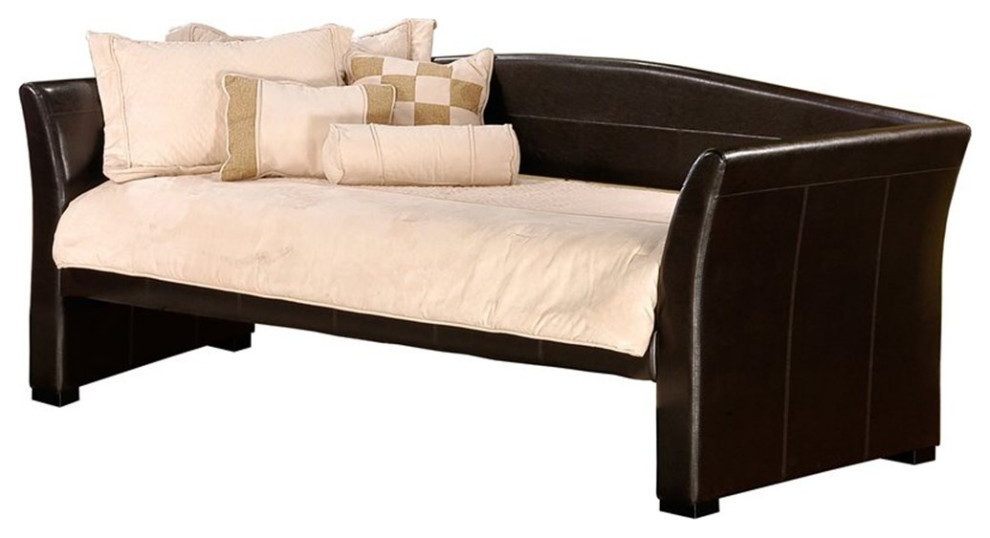 Bowery Hill Faux Leather Upholstered Sleigh Daybed in Brown