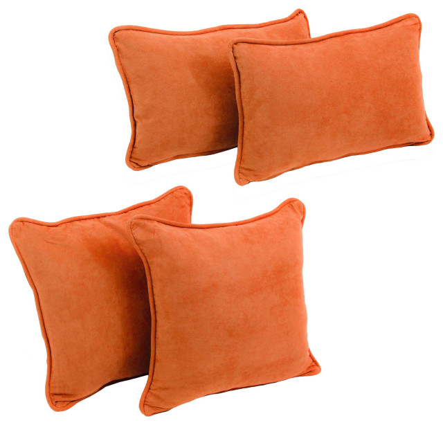 DoubleCorded Solid Microsuede Throw Pillows, Set of 4, Tangerine Dream
