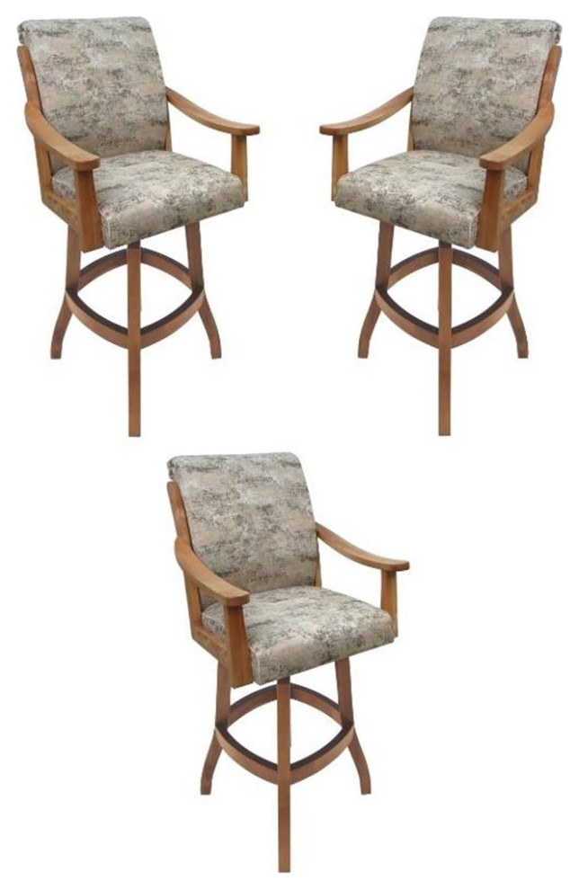 Home Square 34" Swivel Wood Tall Bar Stool in Poet Desert Brown Set of 3 Transitional Bar