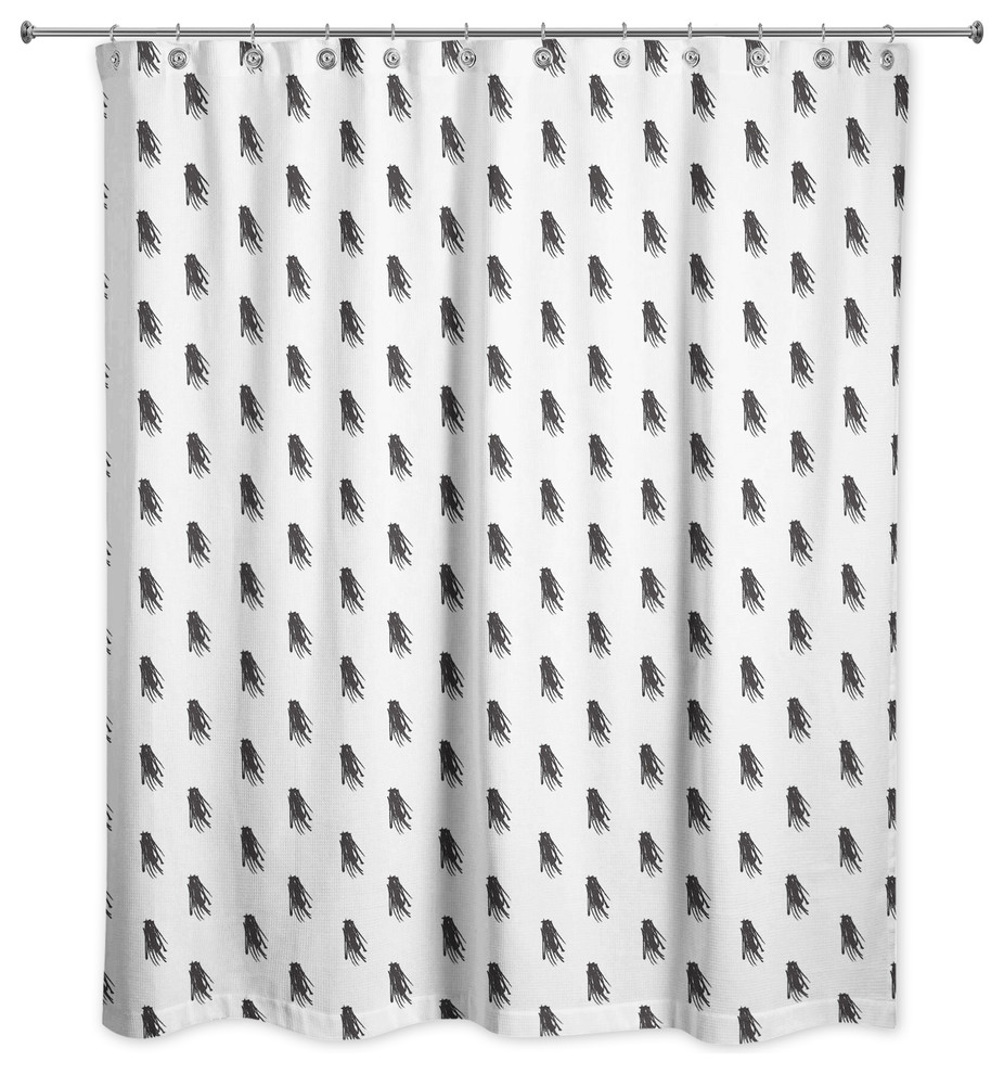 Black and White Tassel Print Shower Curtain Contemporary Shower