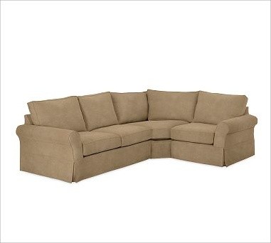 PB Comfort Roll Arm Slipcovered Left 3-Piece Wedge Sectional, Box Cushion, Down-