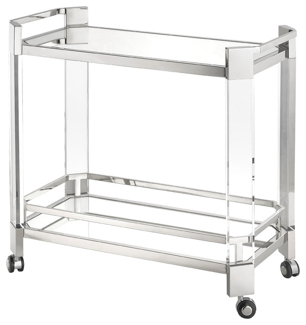 Polished Stainless Steel Frame Bar Cart With Clear Acrylic Legs
