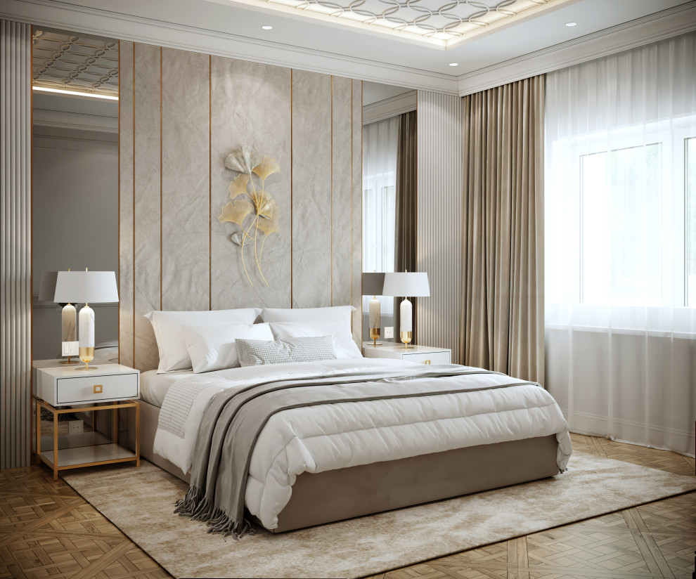 Спальня в проекте дизайна двухкомнатной квартиры в новостройке