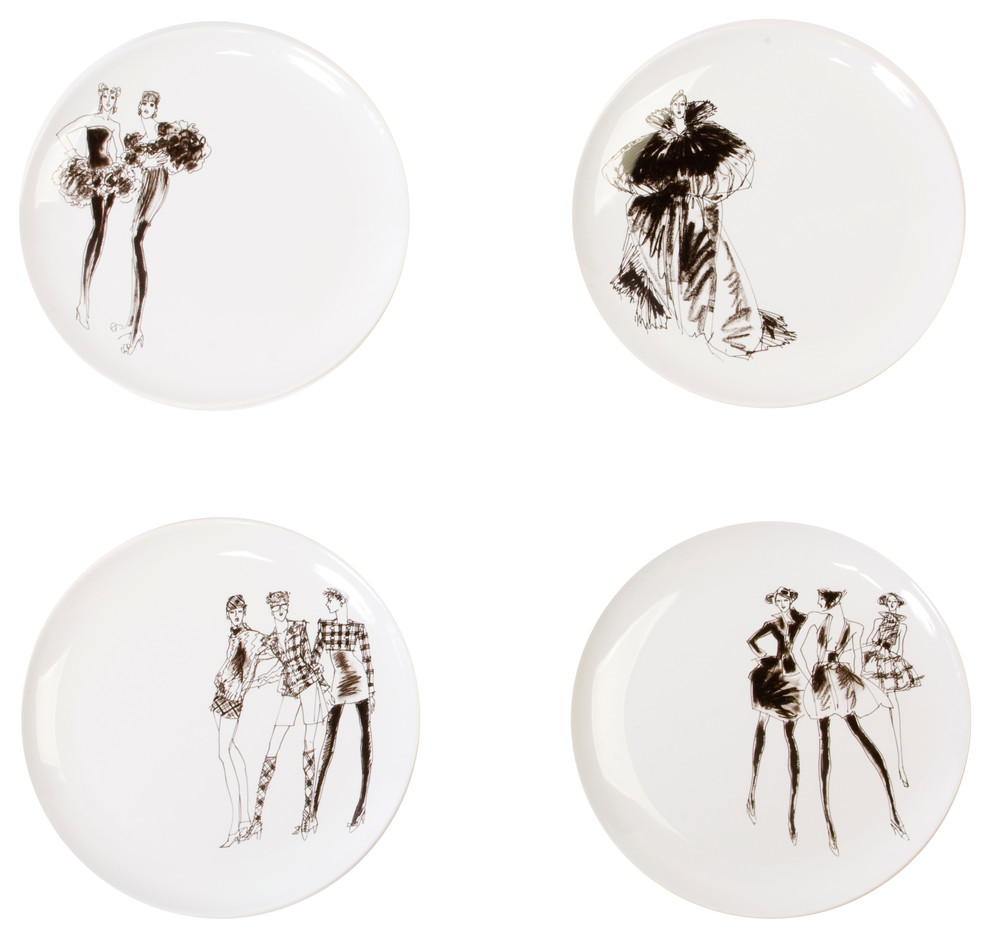 Ben Collection Ceramic Plates, Set of 4 Contemporary Dinner Plates