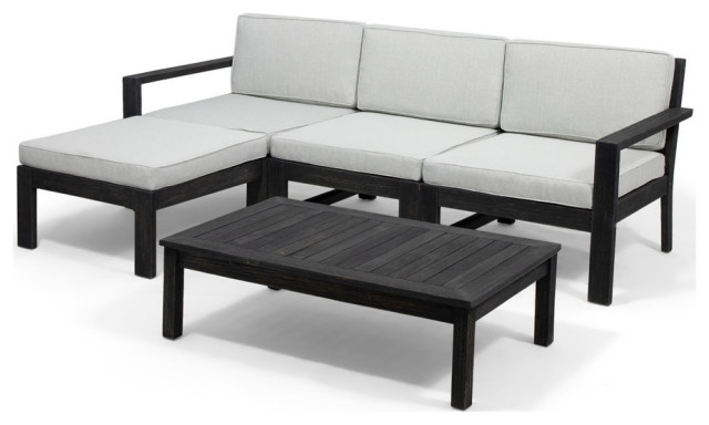 Makayla Ana Outdoor 3 Seater Acacia, Wood Outdoor Furniture With Black Cushions