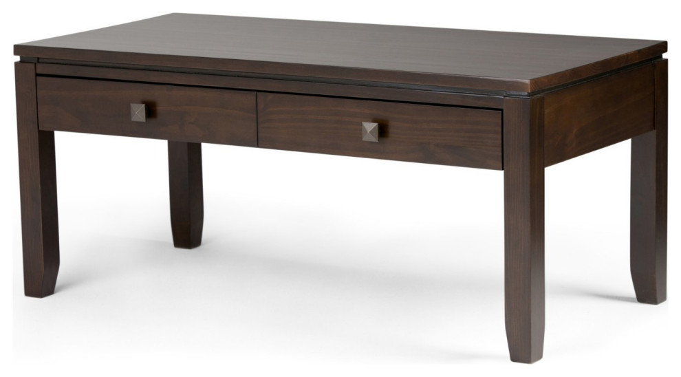 Classic Coffee Table, 2 Storage Drawers With Square Bronze Knobs